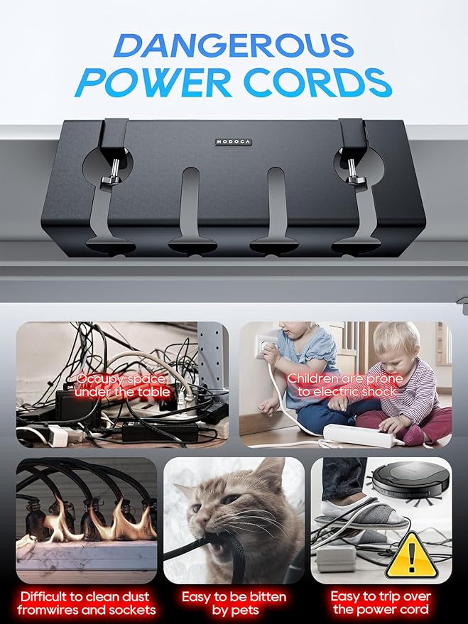 NODOCA No Drill Under Desk Cable Management Tray, 17'' Wire Management, Punch-Free Clamp on, Metal Cable Tray, Wire Organizer Under Desk, Under Desk Basket for Office and Home, Black(2 Packs)