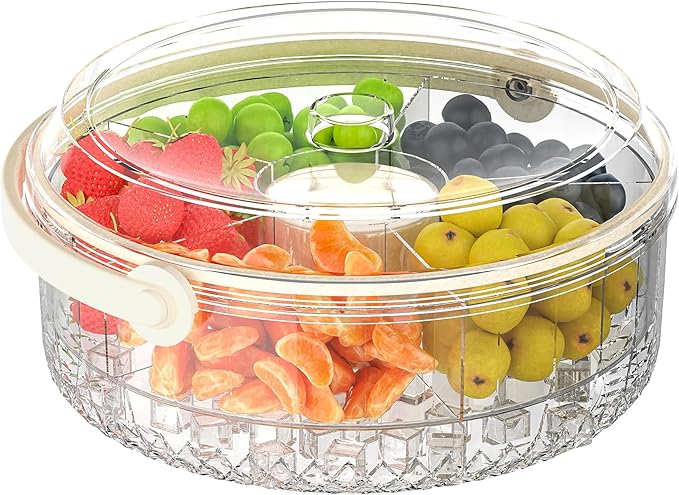Fruit Ice Divided Serving Tray with Lid and handle,Chilled Veggie Tray,Shrimp Cocktail Serving Dish,Ideal Cold Chilled Serving Platter for Parties,Vegetables,Appetizer,Salads,Picnic,Appetizers,Travel