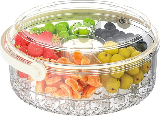 Fruit Ice Divided Serving Tray with Lid and handle,Chilled Veggie Tray,Shrimp Cocktail Serving Dish,Ideal Cold Chilled Serving Platter for Parties,Vegetables,Appetizer,Salads,Picnic,Appetizers,Travel