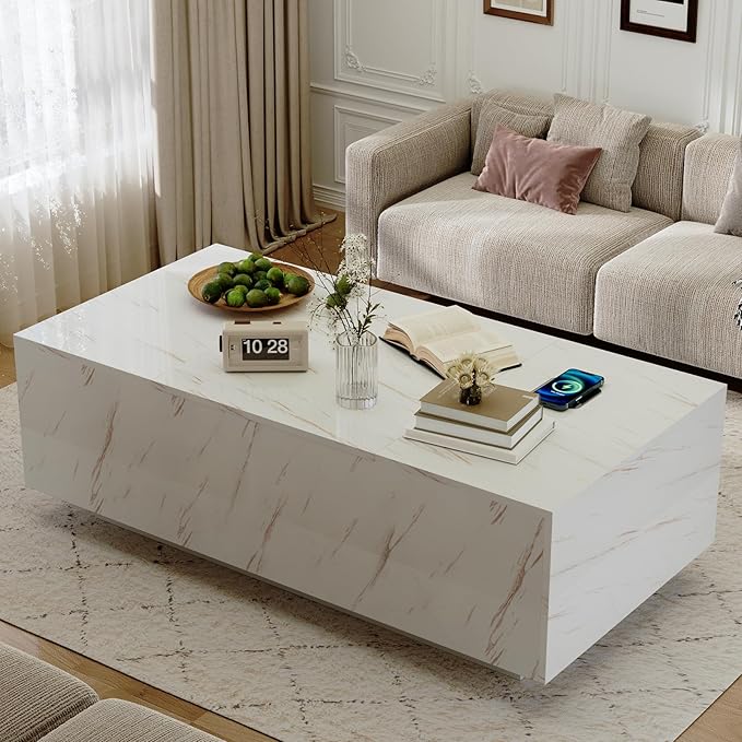 LED Coffee Table, 47.2" Lift Top Coffee Tables with Drawers and Large Storage, Smart Living Room Table with Wireless Charging & Bluetooth Speaker, Dining Center Tables with Storage Shelf