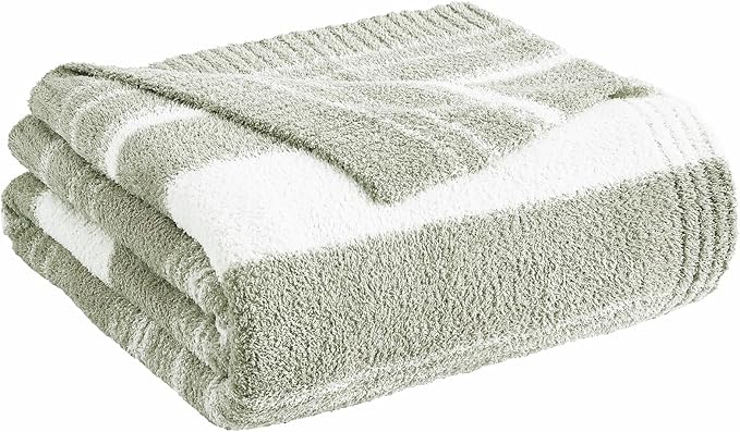 WRENGONGE Sage Green Throw Blanket, 60x80 Soft Cozy Striped Throw Blankets for Couch, Sofa, Bed, Travel, Lightweight Fluffy Warm Plush Decorative Blankets for Women, Men,Kids
