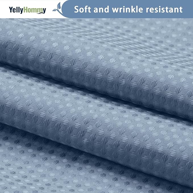 YellyHommy No Hook Shower Curtain with Snap in Liner Set Less Waffle Shower Curtain for Bathroom (Sky Blue, 81" L x 72" W)