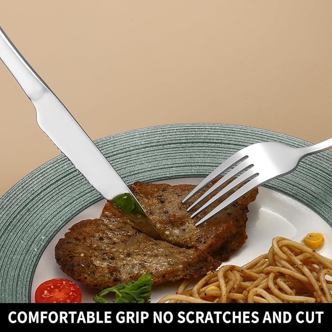 60 Piece Silverware Set with Steak Knives for 10, Prendcyx Stainless Steel Flatware Set, Food-Grade Tableware Cutlery Set Includes Forks Spoons Knives, Mirror Polished, Dishwasher Safe