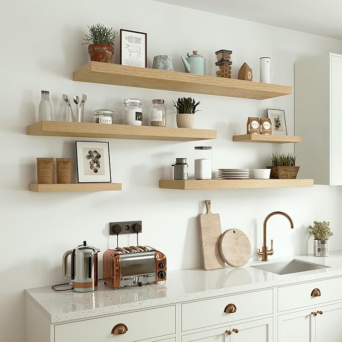 Vivelove 10 inches Deep Floating Shelves 36 inch Long, Single Wall Shelves Heavy Duty 70 lbs for Bedroom, Bathroom, Living Room, Kitchen, Office, Modern Shelf Home Decor, Set of 1, Oak