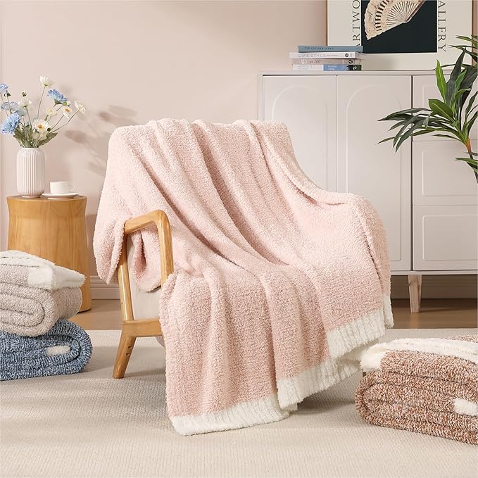 WRENSONGE Throw Blanket Cationic Dyeing Pink Soft Cozy Fluffy Warm Hand Made Throw Blankets for Couch, Sofa, Chair, Bed, Camping, Picnic, Travel Lightweight Bed Blanket - 50"*60"