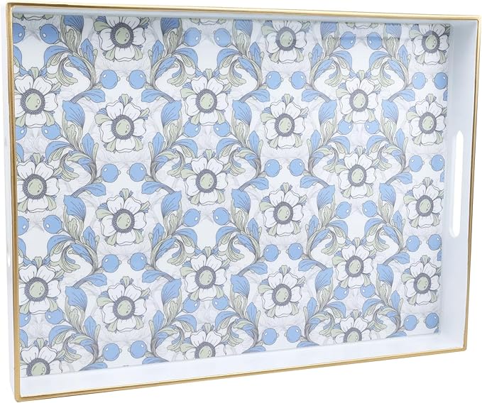 Rectangle Serving Tray with Handles, Coffee Table Tray for Ottoman, Organizer Vanity Tray for Living Room, Outdoor Tray for Patio Entertaining, Serving reakfast Kitchen Platter LEE3040BLH