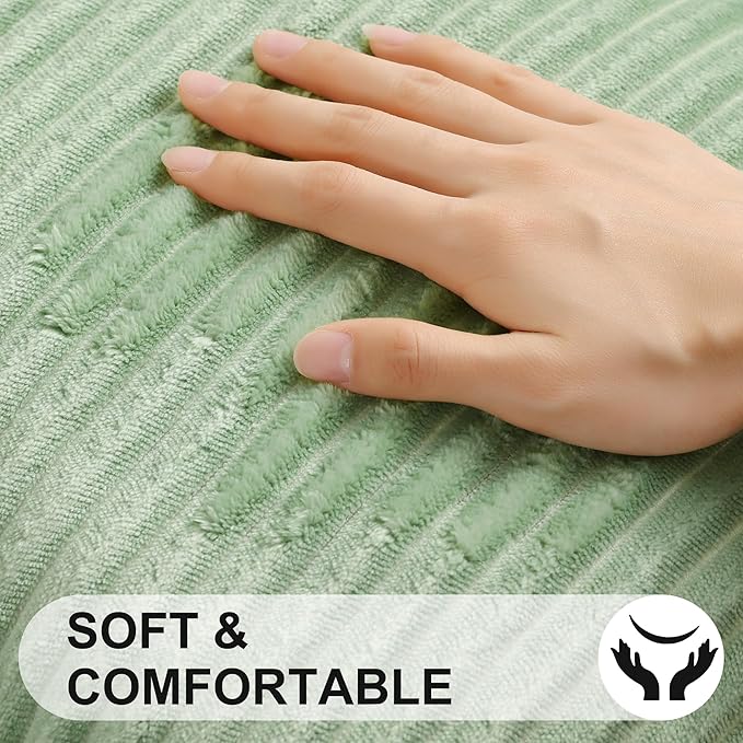 Simmore Decorative Throw Pillow Covers 20x20 Set of 2, Soft Natural Plush Flannel Double-Sided Fluffy Couch Pillow Covers for Sofa Living Room, Sage Green