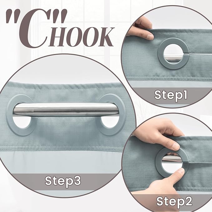 No Hook Slub Textured Shower Curtain with Snap in Liner - Blue Fabric Outer Curtain & Waterproof Inner Liner, Hotel Style with See Through Top Window, 71x74 in