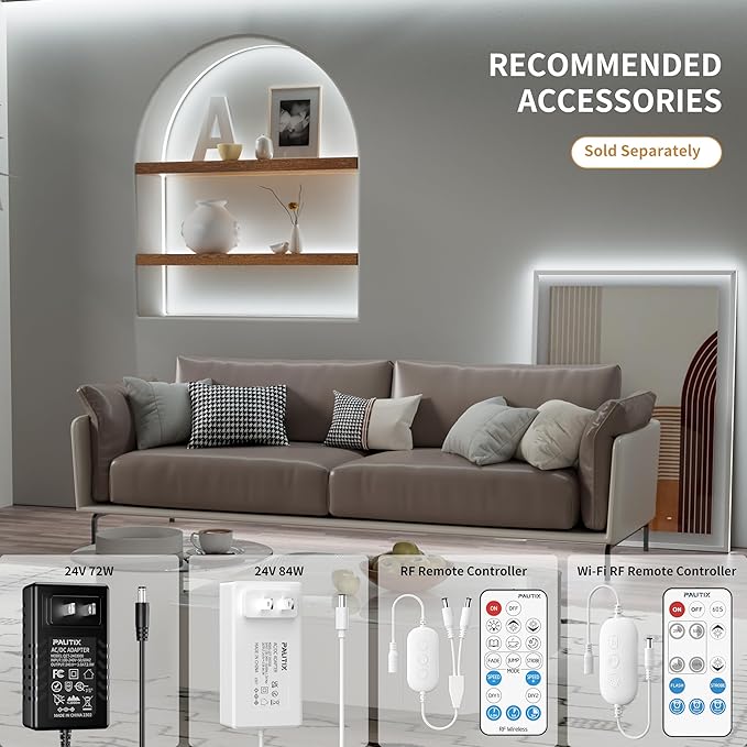 PAUTIX COB LED Strip Light 32.8ft/10m 5040LEDs White 6000K,High Lumen Flexible CRI93+ LED Tape Super Bright DC24V,for Cabinet Home DIY Lighting Projects(Power Supply & Controller Not Included)