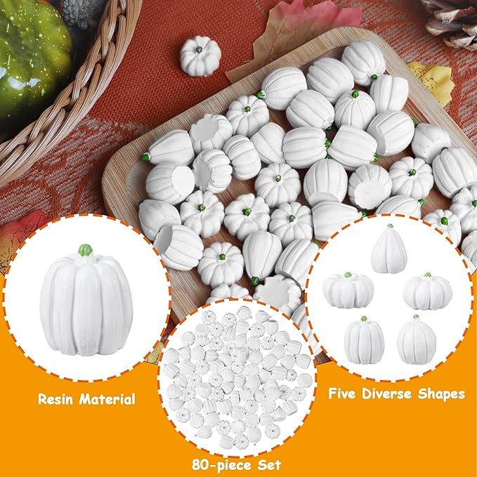 winemana Mini Pumpkins Fall Decorations- 80 Pack Small Fake Pumpkins for Decorating, Thanksgiving Table Centerpieces, Autumn Harvest Home Office Decor, DIY Crafts, Vase Bowls Basket & Fillers (White)