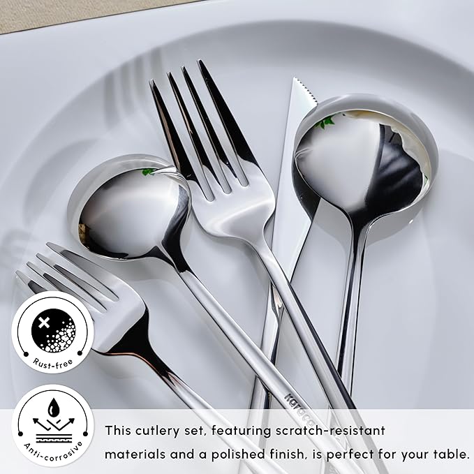 Karaca Orion 30-Piece Cutlery Set for 6 People - 18/10 Stainless Steel Set, Tableware Flatware Silverware Set with Knife Fork Spoon Set, Mixed & Luxury Cutlery Set, Platinum