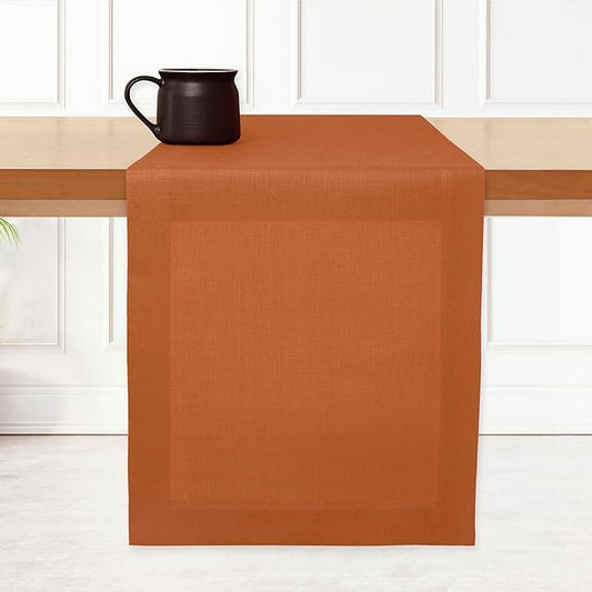 D'Moksha Homes Linen Rust Table Runner 72 Inches Long - 100% Pure Linen 14 x 72 Inch Table Runner for Dining, Fall and Halloween - Machine Washable