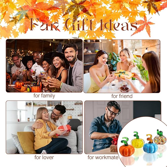 H&D HYALINE & DORA 4pcs Blown Glass Pumpkin Figurines Table Accent for Fall & Harvest, Mini Crystal Halloween Pumpkin Fall Decorations for Home Thanksgiving