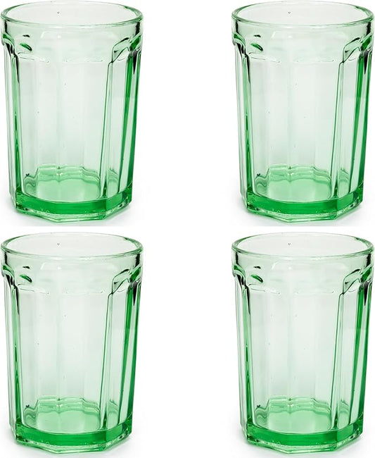 Serax Drinking Glasses Set of 4 | Fish & Fish glassware by Paola Navone | 13.5 FL oz Clear Green Water Glass Cups without Lids | Home Essentials, Kitchen Set | Suitable for Beer, Juice, Coffee