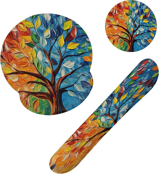 Tree of Life Mouse Pad with Wrist Rest and Keyboard Wrist Rest Set, Non-Slip Rubber Base Memory Foam Mouse Pad Set for Women, Office Desk Accessories, Gaming