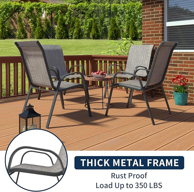 Amopatio Patio Chairs Set of 4, Outdoor Stackable Dining Chairs for All Weather, Breathable Garden Outdoor Furniture for Backyard Deck, Light Grey