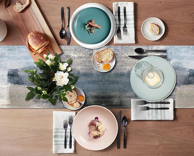Emvency Farmhouse Table Runner, Vintage Blue and Grey Abstract Art Painting for Kitchen Coffee Table Family Dinners Holiday Parties Wedding Events Decor(13x72 inch)