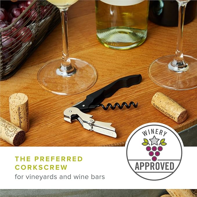 True Truetap Double Hinged Waiter's Corkscrew Wine Opener, Stainless Steel Wine Bottle Opener with Built In Foil Cutter, Home Bar Tools, Bar Cart Accessories, Wedding Gifts, Set of 1, Natural