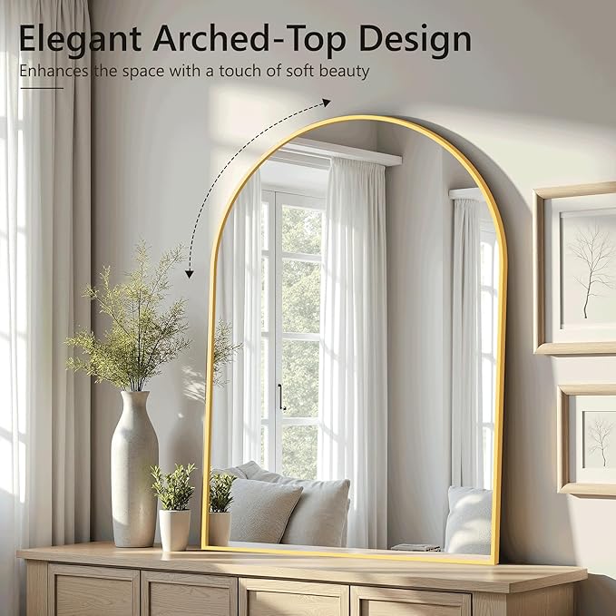Arched Bathroom Mirror for Wall, Mirror for Vanity,30''x20'' Large Wall Mounted Mirror, Metal Frame (30''x20'', Gold)