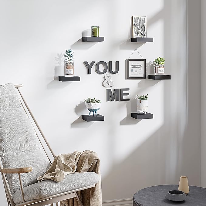 BAMEOS Small Floating Shelves for Wall, Small Black Shelf 5.9 * 5.7 Inch Display Ledges for Decor, Mini Shelf for Wall, Black