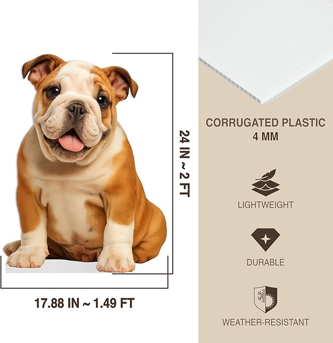 Bulldog - Puppy Life Size Standee - 2FT Freestanding Coroplast Cutouts | Pets Animal Standup Photo Booths, Birthday & Halloween Decorations
