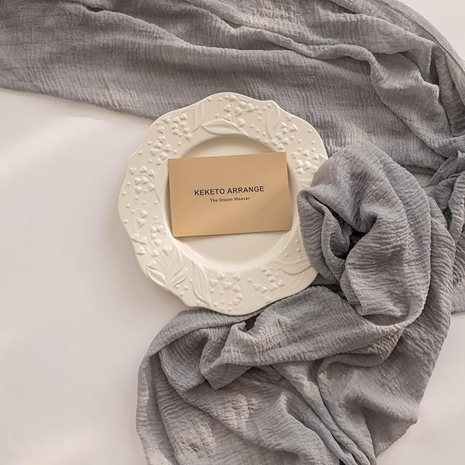 6pcs Dusty Blue Gauze Rustic Cheesecloth Table Runner 120 Inch 10 FT for Wedding Baby Shower Bridal Shower Birthday Engagement Garden Outdoor Party Long Sheer Boho Decorations