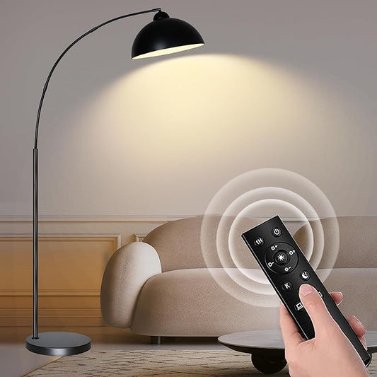 Arc Floor Lamp with Remote Control and Adjustable Light Bulb——Arched Tall Lamp for Living Room, Bedroom and Reading,Ideal Choice for Home Decor(Black)