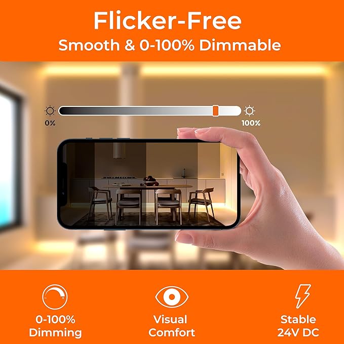 24V 2835 LED Strip Lights 3500K, 300+LM/FT, 16.4FT, UL Listed, CRI95, High Density 160LEDs/m Tape Light, Cuttable, Dimmable, VHB Equipped, for Pros, Rooms, Stairs, Shelves (NO Power Supply)