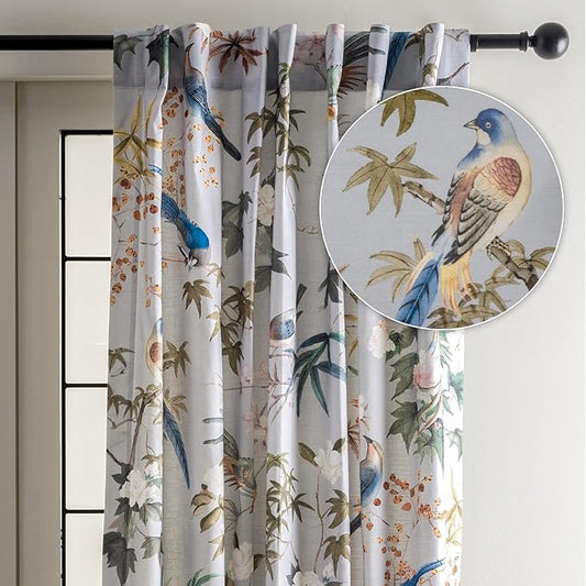 Maison d' Hermine Curtains for Living Room 100% Cotton 84 inch Length One Panel Light Filtering Curtains for Bedroom Windows with Rod and Loop Pockets Drapes (Hokuzai Green, 50" W x 84" L)