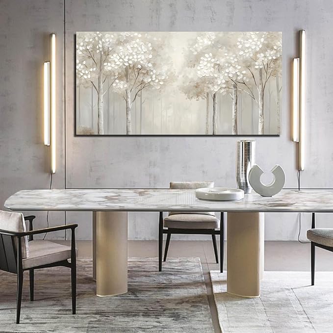 ANCXWOTER Large Forest Wall Art for Living Room White Misty Birch Tree Picture for Bedroom Office Modern Landscapes Canvas Prints Ready to Hang 29x58 Inch