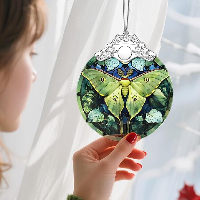 Christmas Ornaments: Stained Glass Ornament, Christmas Tree Ornament, Hanging Ornaments for Home Decor & Xmas Tree Decorations – Exquisite Holiday Decor, Gifts & Holiday Present - Luna Moth