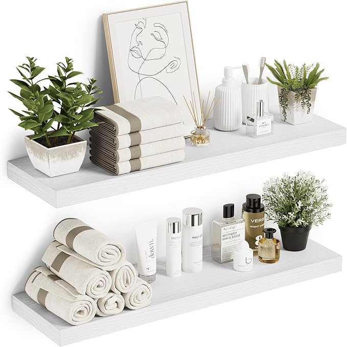 Vivelove 10 inches Deep Floating Shelves 36 inch Long, Wall Shelves Heavy Duty 70 lbs for Bedroom, Bathroom, Living Room, Kitchen, Office, Modern Shelf Home Decor with Invisible Bracket, White
