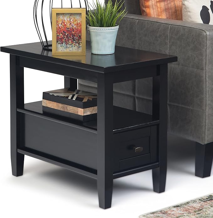 SIMPLIHOME Warm Shaker SOLID WOOD 14 inch Wide Rectangle Transitional Narrow Side Table in Black for the Living Room and Bedroom