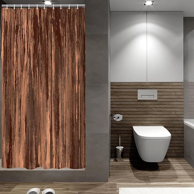 Brown Shower Curtain for Bathroom, Abstract Tan Shower Curtains, Rustic Orange Copper Pale Peach Abstract Fall Cool Vintage Ombre Design Bath Curtain Waterproof Fabric Shower Curtain Sets with Hooks