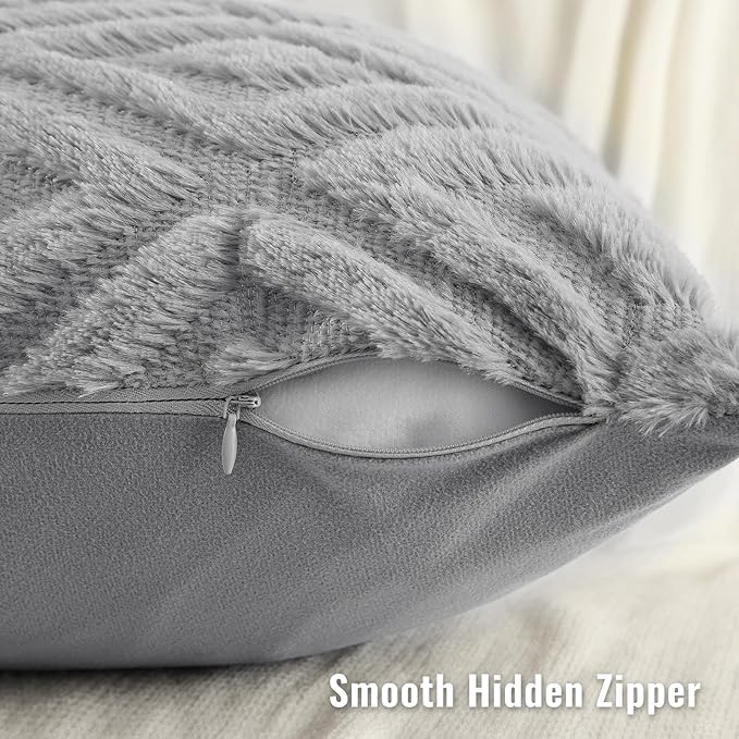 decorUhome Couch Throw Pillow Covers 12x20 Set of 2, Decorative Soft Plush Faux Wool Lumbar Neutral Accent Pillow Covers for Bed Sofa Living Room, Grey