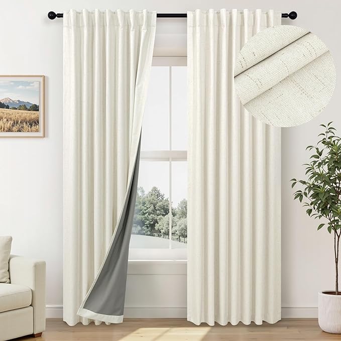 78 Inch Curtains 2 Panel for Bedroom Full Blackout Neutral Boho Window Drape Room Darkening Insulating Thermal Curtain for Winter Cold Weather Closet Curtain for Open Closet Door Sliding Back Cream