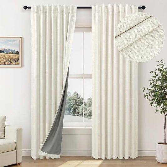78 Inch Curtains 2 Panel for Bedroom Full Blackout Neutral Boho Window Drape Room Darkening Insulating Thermal Curtain for Winter Cold Weather Closet Curtain for Open Closet Door Sliding Back Cream
