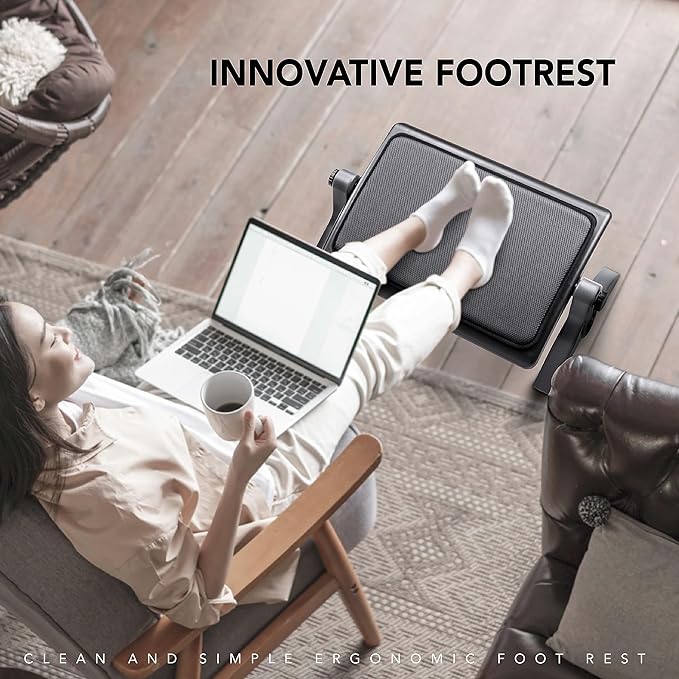 EHO Ottoman, Ergonomic Foot Rest for Under Desk, Adjustable Height and Angle, Sponge Platform, Anti-Slip, Ankle Support, Detachable Washable Cushion, Back and Leg Pain Relief, 21.6" L x 11.4" W, Black