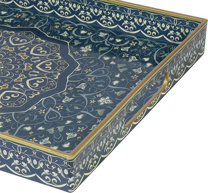 Boho Sturdy Acrylic Rectangular Serving Tray with Handles, Coffee Table, Food & Breakfast-Kitchen Countertop & Living Room Ottoman Tray, 15.7" x 11.8"