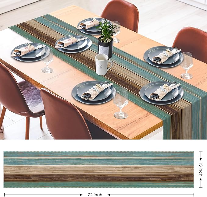 Emvency Farmhouse Table Runner, Vintage Green and Brown Art Painting for Kitchen Coffee Table Family Dinners Holiday Parties Wedding Events Decor(13x72 inch)