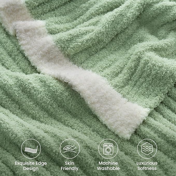 Snuggle Sac Queen Size Blanket for Bed, Soft Luxurious Bedding Blankets, Large Fuzzy Plush Microfiber Blankets, Sage Green, 90x90 inches