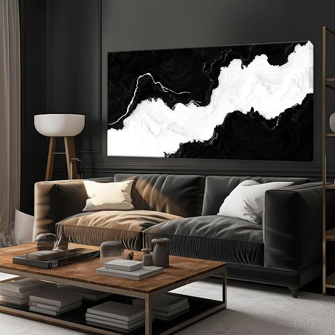 Abstract Wall Art For Living Room Black And White Wall Art Modern Canvas Art Wall Decor Paintings Abstract Artwork Print Picture For Bedroom Office Can Be Hung 24 × 48 Inch