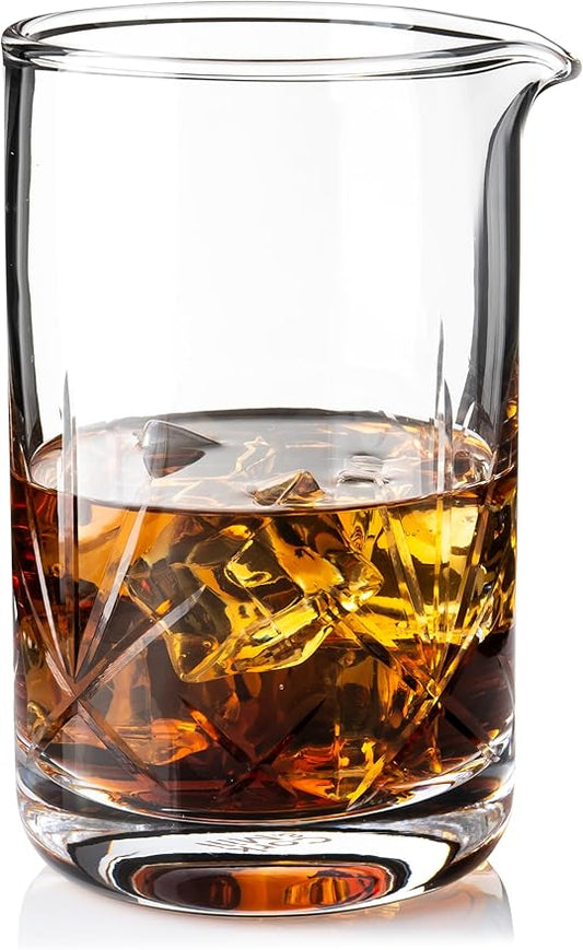 Cork & Mill Cocktail Mixing Glass - Large 24 oz Crystal Cocktail Mixer for Old Fashioneds, Manhattans and Other Stirred Whiskey Drinks - Essential Bar Accessories for Bartenders and Home Mixologists