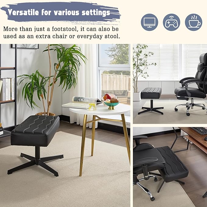 VECELO Under Desk Footrest, PU Ergonomic Foot Rest with Comfort Padding, Height Adjustable for Relieving Leg Pain, Stiffness, Black