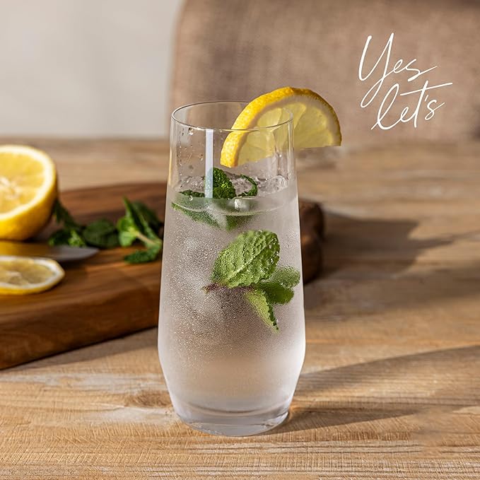 over&back 12oz Traditional Glassware - Set of 4 Classic Stemless Drinking Glasses for Parties, Get-togethers, and More - Mouth-Blown - Wine Cups for Kitchen and Dining Room - Clear, Water (12oz)