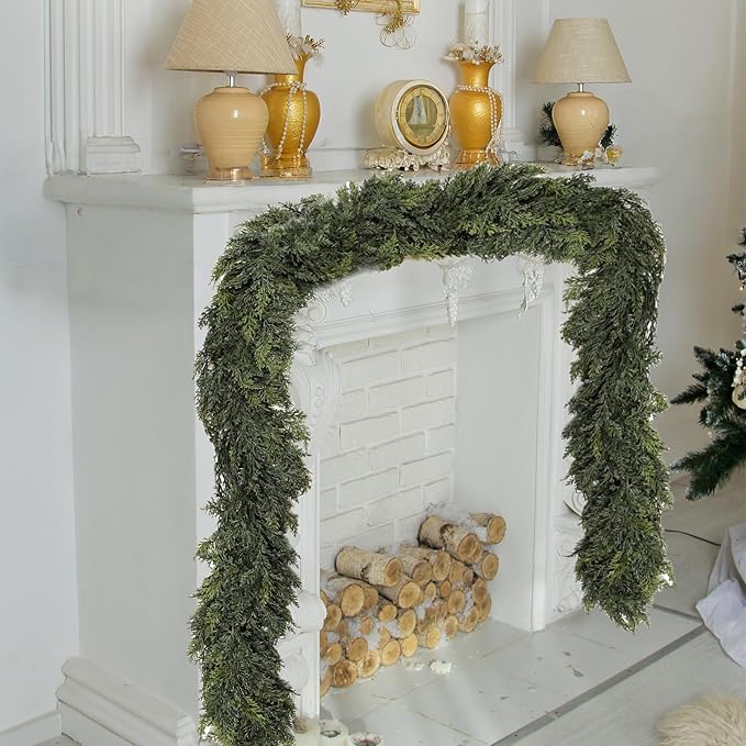 6FT Real Touch Norfolk Pine Garland, Faux Cedar Garland Realistic for Outdoor Indoor Christmas Holiday Winter Decoration（6FT D）
