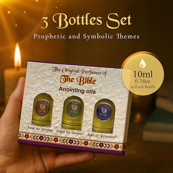 Anointing Oil for Prayer 3 Bottles Set 10ml/0.34oz Each Bottle - The Original Perfumes of The Bible Jonah The Prophet, Elijah The Prophet and Light of Jerusalem - Made in The Holy Land - by Ein Gedi
