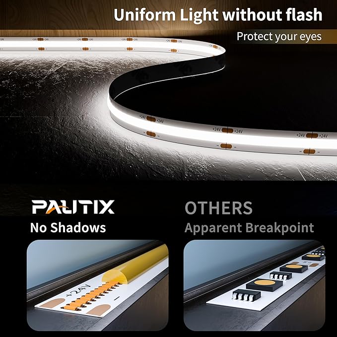 PAUTIX COB LED Strip Light 32.8ft/10m 5040LEDs White 6000K,High Lumen Flexible CRI93+ LED Tape Super Bright DC24V,for Cabinet Home DIY Lighting Projects(Power Supply & Controller Not Included)