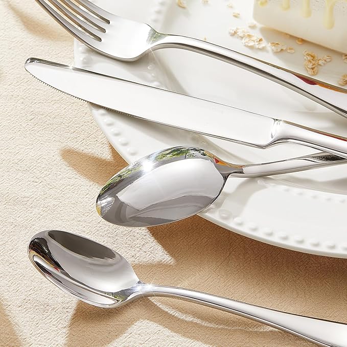 KINGSTONE 60 Pieces Silverware Set for 12, Premium Stainless Steel Flatware Set, Heavy Duty and Modern Design Cutlery Set, Mirror Polished, Dishwasher Safe