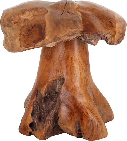 Handcrafted Teak Mushroom Decor – Solid Indonesian Teak Wood Sculpture – Organic Modern Accent for Shelf, Table, or Garden – Natural Rustic Decor (12 Inch)